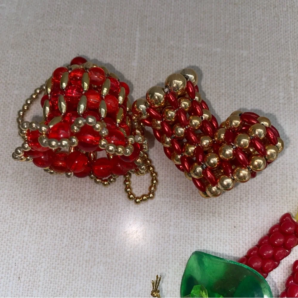 Vintage Handmade‎ Beaded Christmas Ornaments Bell Stocking Candlesticks 5 Pc Lot